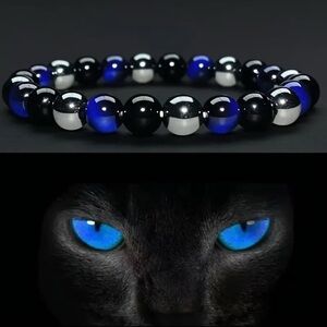💎4/$20💎Blue Tigers Eye,Hematite and Black Obsidian Bracelet